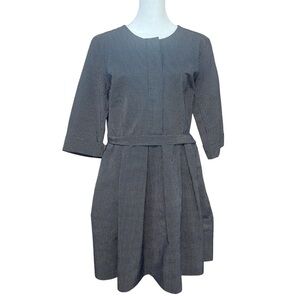 Linen Blend Yoke Fit and Flare A-Line Mini Dress Polka Dots Pockets Pleated Sz 8